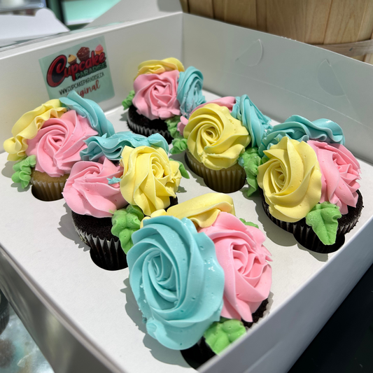 Easter Pastel Rose Flower Bouquet Cupcakes